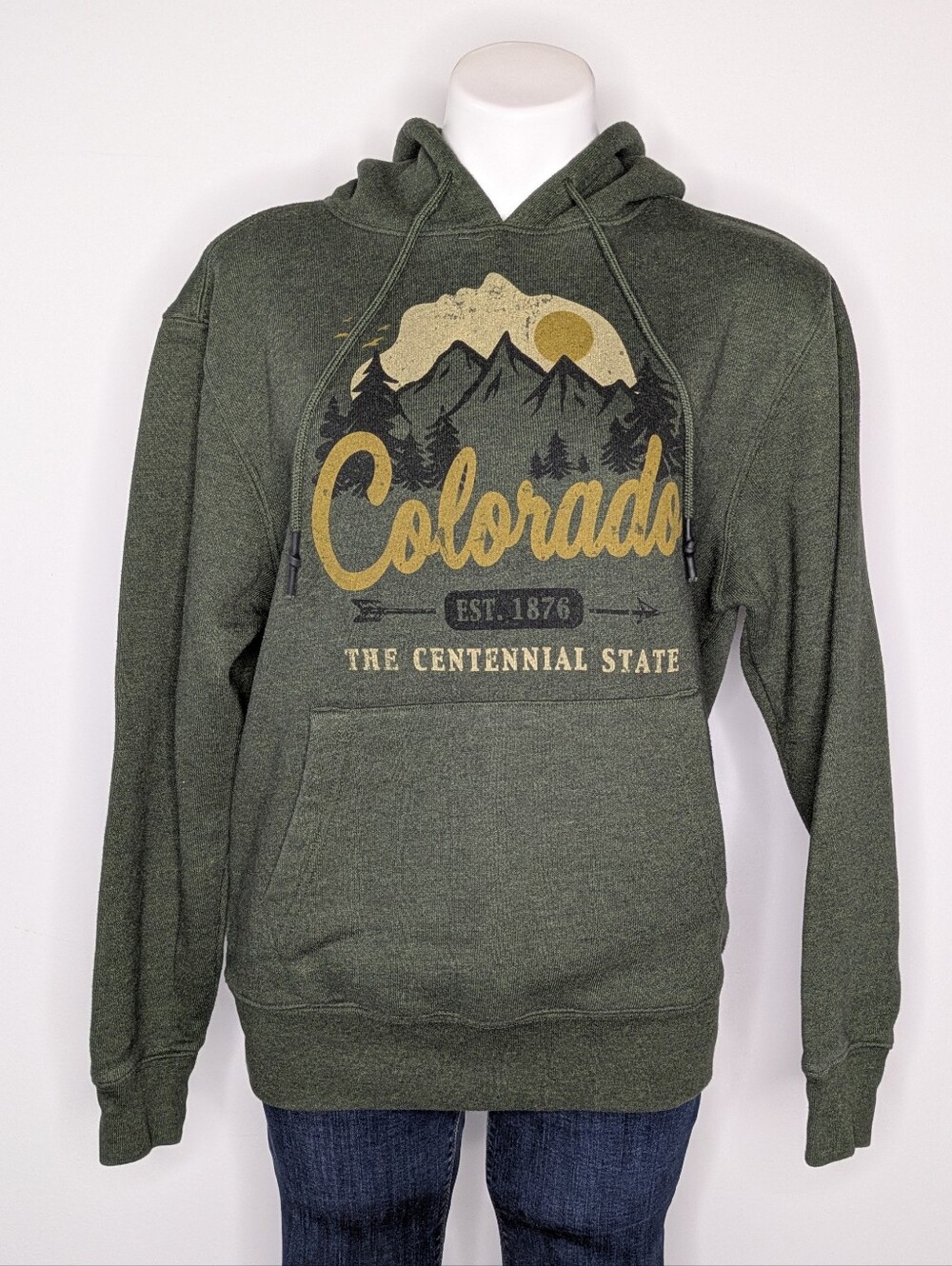 State Of Mine Green Yellow Colorado Cotton Blend Sweatshirt Hoodie M